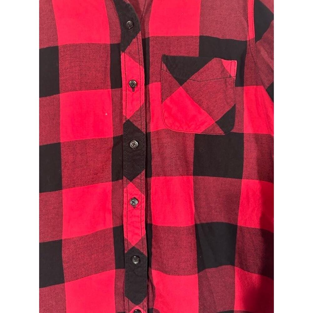BeachLunchLounge Red Plaid Button Front Shirt Fringe Trim Long Sleeve Women Sz S - Picture 4 of 10